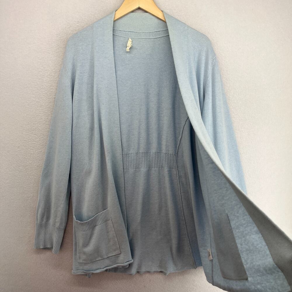 EILEEN FISHER Cardigan XL Cotton Cashmere Open Front Sweater Pockets Light Blue - Picture 3 of 13